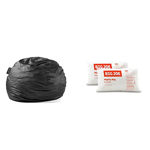 Big Joe Fuf Large Foam Filled Bean Bag Chair with Removable Cover, Black Lenox, 4ft Big & Bean Refill 2Pk Polystyrene Beans for Bean Bags or Crafts, 100 Liters per Bag