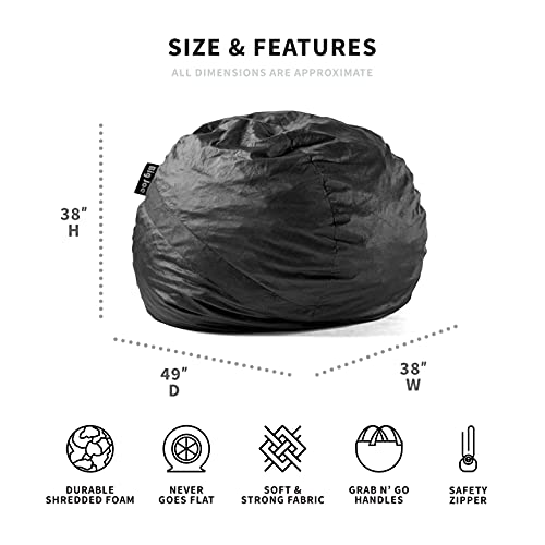 Big Joe Fuf Large Foam Filled Bean Bag Chair with Removable Cover, Black Lenox, 4ft Big & Bean Refill 2Pk Polystyrene Beans for Bean Bags or Crafts, 100 Liters per Bag