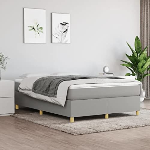 vidaXL Box Spring Bed with Mattress Home Bedroom Mattress Pad Double Bed Frame Base Foam Topper Furniture Light Gray 53.9"x74.8" Full Fabric