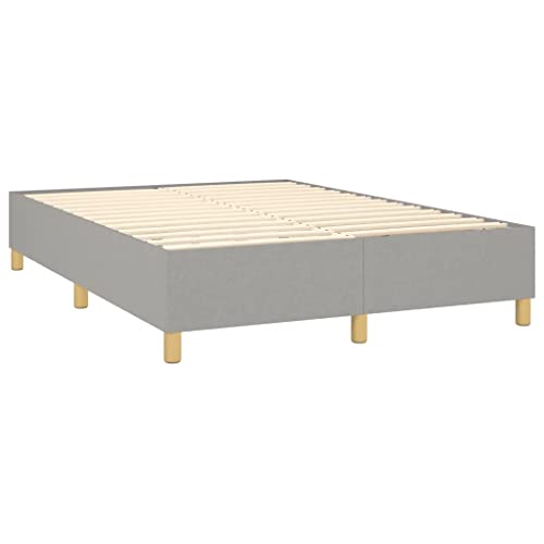 vidaXL Box Spring Bed with Mattress Home Bedroom Mattress Pad Double Bed Frame Base Foam Topper Furniture Light Gray 53.9"x74.8" Full Fabric