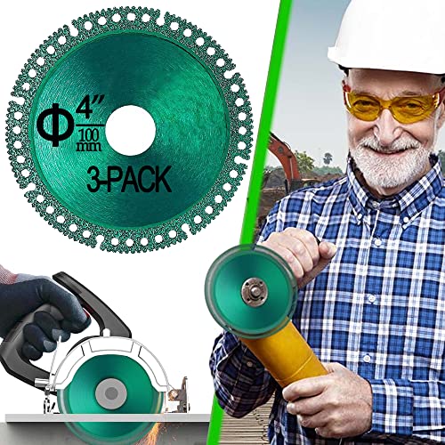 Indestructible Disc 2.0 - Cut Everything in Seconds, Indestructible Disc for Angle Grinder, 4" x 1/25" x 4/5” Diamond Cutting Wheels for Smooth Cutting, Chamfering, Grinding of All Materials (3-Pack)