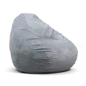 big joe lotus foam filled teardrop bean bag chair with removable cover, gray plush, 4ft big