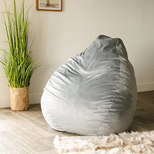 Big Joe Lotus Foam Filled Teardrop Bean Bag Chair with Removable Cover, Gray Plush, 4ft Big