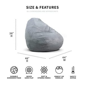 Big Joe Lotus Foam Filled Teardrop Bean Bag Chair with Removable Cover, Gray Plush, 4ft Big