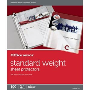 office depot top-loading sheet protectors, standard weight, clear, box of 100, od03035