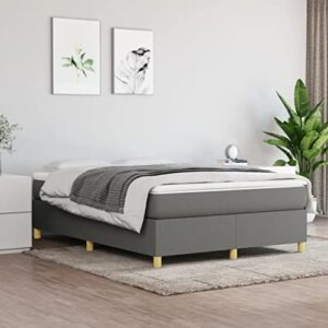 vidaxl box spring bed with mattress home bedroom mattress pad double bed frame base foam topper furniture dark gray 53.9″x74.8″ full fabric