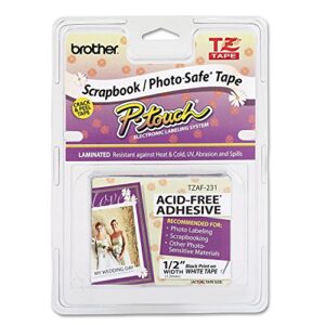 brother tzeaf231 tz photo-safe labeling tape for p-touch labelers, 1/2-inch w, black on white
