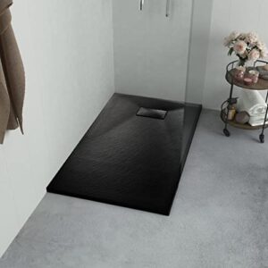 vidaXL Shower Base Tray Home Indoor Plumbing Fixture Hardware Part Skid Resistant Bathroom Base Shower Receptor Tray SMC Black 39.4"x27.6"