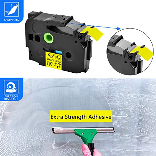 GREENCYCLE Extra Strength Adhesive Black on Yellow Label Tape Compatible for Brother TZE-S651 TZS651 AZES651 0.94" 24mm for PT2730 PT9600 PTD600VP PTD800W PTH500LI PTP700 PTP710BT PTP750W-6 Pack