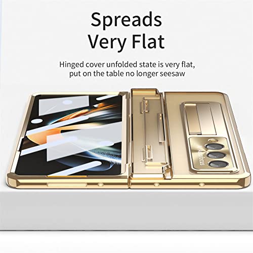 Ultra-Thin Flat Hinge Folding Electroplated Lens Film Mobile Phone Case with Pen Holder for Samsung Galaxy Zfold3/Zfold4 - HD Transparent Phone Case (Z Fold 3, Gold)