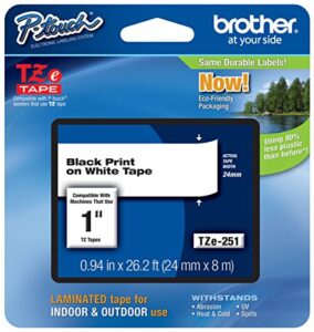 genuine brother 1″ (24mm) black on white tze p-touch tape for brother pt-p700, ptp700 label maker with free tze tape guide included