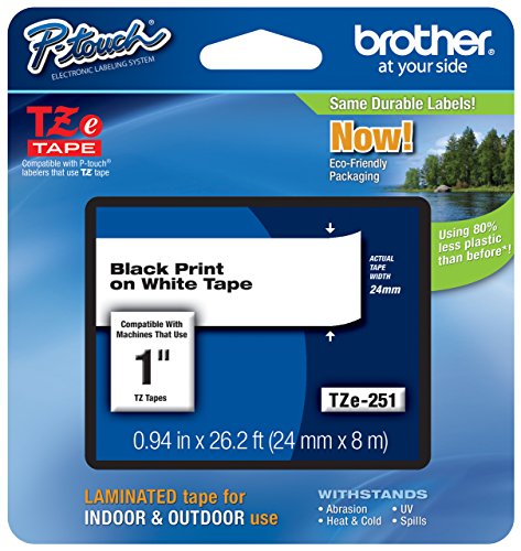 Genuine Brother 1" (24mm) Black on White TZe P-Touch Tape for Brother PT-P700, PTP700 Label Maker with Free TZe Tape Guide Included