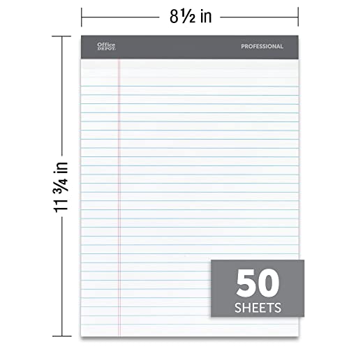 Office Depot Professional Legal Pad, 8 1/2in. x 11 3/4in., Legal Ruled, 50 Sheets Per Pad, White, Pack Of 8 Pads, 99528