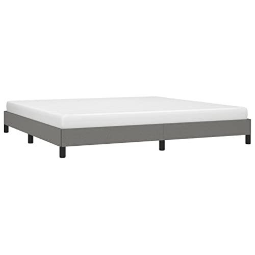 vidaXL Bed Frame Home Indoor Bedroom Bed Accessory Wooden Fabric Upholstered Double Bed Base Furniture Dark Gray 76"x79.9" King Fabric