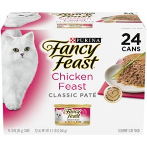 purina fancy feast grain free pate wet cat food, classic pate chicken feast – (24) 3 oz. pull-top cans