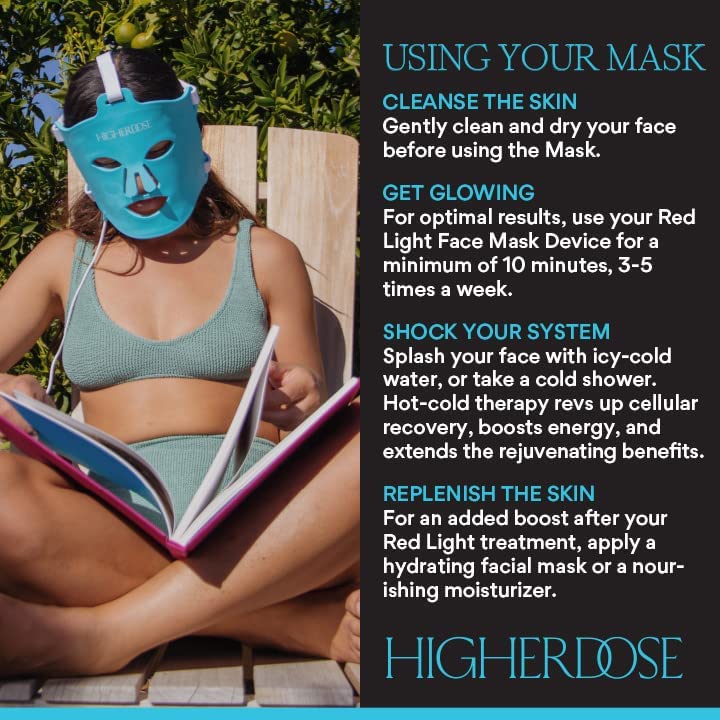 HigherDOSE Red Light Therapy Face Mask - Reduce Fine Lines and Wrinkles - Rejuvenates Skin and Enhances Natural Glow