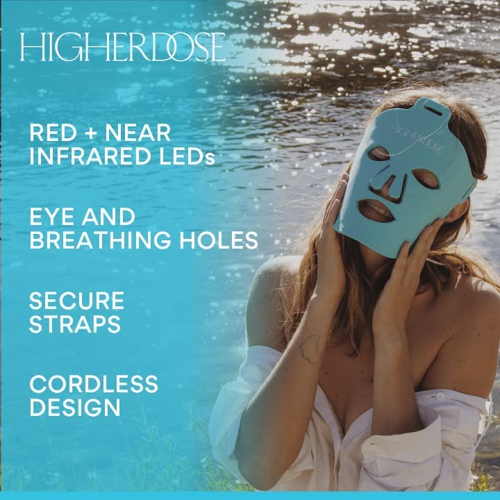 HigherDOSE Red Light Therapy Face Mask - Reduce Fine Lines and Wrinkles - Rejuvenates Skin and Enhances Natural Glow