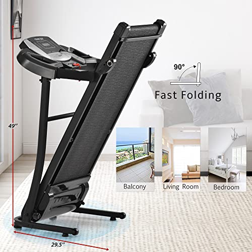 Merax Electric Folding Treadmill – Easy Assembly Fitness Motorized Running Jogging Machine with Speakers for Home Use, 12 Preset Programs (Black)