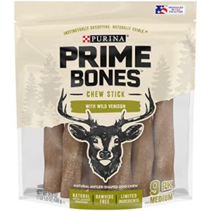 purina prime bones made in usa facilities limited ingredient medium dog treats, chew stick with wild venison – 9 ct. pouch