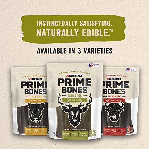 Purina Prime Bones Made in USA Facilities Limited Ingredient Medium Dog Treats, Chew Stick With Wild Venison - 9 ct. Pouch