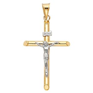 14k two tone gold religious crucifix cross charm pendant 43mm x 20mm