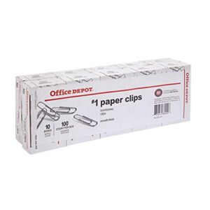 Office Depot® Brand Paper Clips, No. 1 Regular, Silver, 100 Clips Per Box, Pack Of 10 Boxes