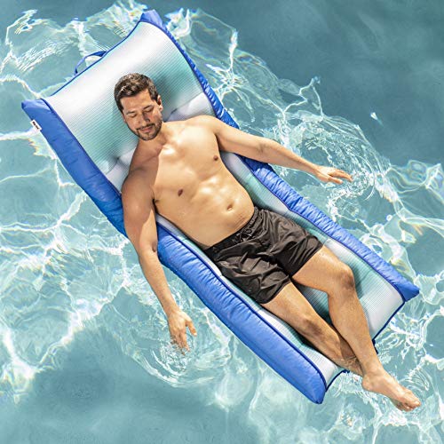 Big Joe Kona No Inflation Needed Pool Lounger with Headrest, Fade Aqua Double Sided Mesh, 5.5ft Big
