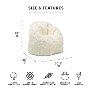 Big Joe Milano Bean Bag Chair, Ivory Shag Fur, 2.5ft