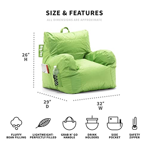 Big Joe Dorm Bean Bag Chair with Drink Holder and Pocket, Spicy Lime Smartmax, 3ft & Bean Refill 2Pk Polystyrene Beans for Bean Bags or Crafts, 100 Liters per Bag