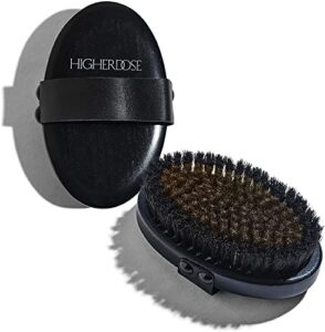 higherdose copper body brush – dry brush with ion charged bristles to wake up, exfoliate, and reduce stress