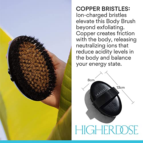 HigherDOSE Copper Body Brush - Dry Brush with Ion Charged Bristles to Wake Up, Exfoliate, and Reduce Stress