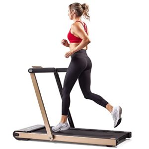 sunny health & fitness asuna space saving treadmill, motorized with speakers for aux audio connection – 8730g