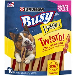 purina busy with beggin’ made in usa facilities small/medium breed dog treats, twist’d – 10 ct. pouch