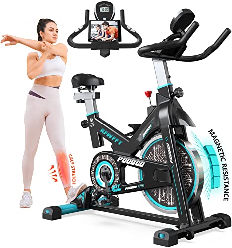 pooboo Magnetic Resistance Indoor Cycling Bike, Belt Drive Indoor Exercise Bike Stationary LCD Monitor with Ipad Mount ＆Comfortable Seat Cushion for Home Cardio Workout Cycle Bike Training Upgraded Version