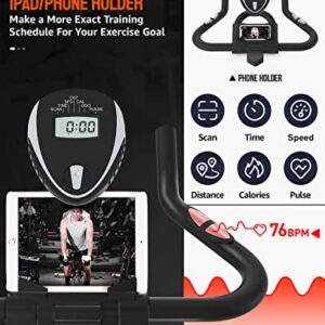 pooboo Magnetic Resistance Indoor Cycling Bike, Belt Drive Indoor Exercise Bike Stationary LCD Monitor with Ipad Mount ＆Comfortable Seat Cushion for Home Cardio Workout Cycle Bike Training Upgraded Version