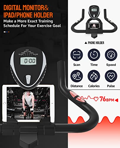 pooboo Magnetic Resistance Indoor Cycling Bike, Belt Drive Indoor Exercise Bike Stationary LCD Monitor with Ipad Mount ＆Comfortable Seat Cushion for Home Cardio Workout Cycle Bike Training Upgraded Version