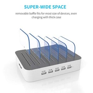 Charging Station for Multiple Devices, MSTJRY 5 Port Multi USB Charger Station with Power Switch Designed for iPhone iPad Cell Phone Tablets (White, 6 Mixed Short Cables Included)