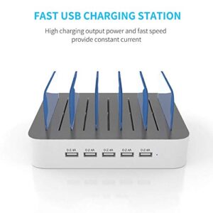 Charging Station for Multiple Devices, MSTJRY 5 Port Multi USB Charger Station with Power Switch Designed for iPhone iPad Cell Phone Tablets (White, 6 Mixed Short Cables Included)