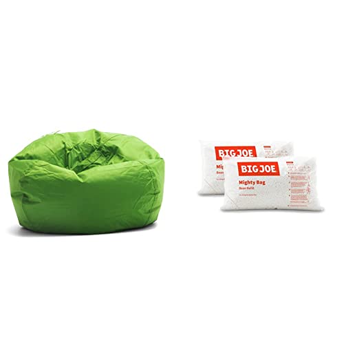 Big Joe Classic Bean Bag Chair, Spicy Lime Smartmax, 2ft Round & Bean Refill 2Pk Polystyrene Beans for Bean Bags or Crafts, 100 Liters per Bag