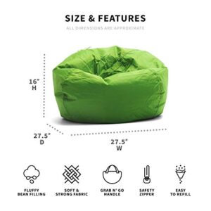 Big Joe Classic Bean Bag Chair, Spicy Lime Smartmax, 2ft Round & Bean Refill 2Pk Polystyrene Beans for Bean Bags or Crafts, 100 Liters per Bag