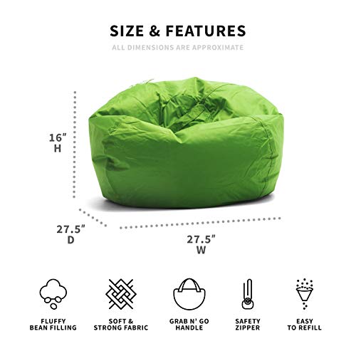 Big Joe Classic Bean Bag Chair, Spicy Lime Smartmax, 2ft Round & Bean Refill 2Pk Polystyrene Beans for Bean Bags or Crafts, 100 Liters per Bag