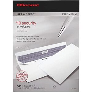 Office Depot Lift Press(TM) Premium Envelopes, #10 (4 1/8in. x 9 1/2in.), 100% Recycled, White, Pack Of 500, 76145