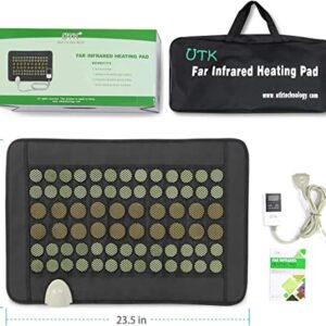 UTK Far Infrared Natural Jade and Tourmaline Heating Pad for Back, Small Pro (23.5”X16”), Smart Controller with Memory Function, Auto Shut Off and Travel Bag Included