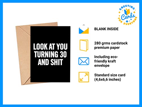 Funny 30th Birthday Card for men or women with envelope | Joke card for someone who is turning 30 years old | Original and unique present idea for son, daughter.