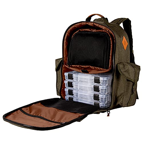 Plano Molding A-Series 2.0 Tackle Backpack, Forest Green, Includes 5 3600 StowAway Utility Boxes, Premium Soft Fishing Tackle Storage for Baits & Tools