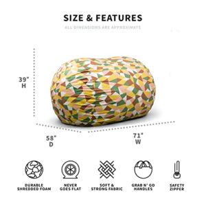Big Joe Fuf XXL Foam Filled Bean Bag Chair with Removable Cover, Retro Geo Plush, 6ft Giant