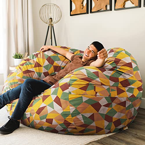 Big Joe Fuf XXL Foam Filled Bean Bag Chair with Removable Cover, Retro Geo Plush, 6ft Giant