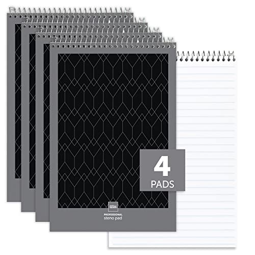 Office Depot Professional Steno Book, 6in. x 9in., Gregg Ruled, 140 Pages (70 Sheets), Black/Gray, Pack Of 4, 99523