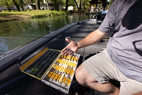 Plano Edge 3700 Vertical Jig & Spybait Box Tackle Storage, Gray and Yellow, Holds Up to 52 Vertical Baits, Rust-Resistant and Waterproof Bait Organizer Box