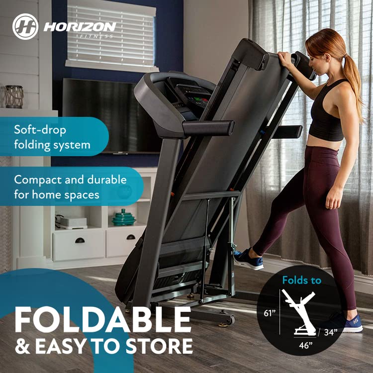 Horizon Fitness T101 Foldable Treadmill for Running and Walking with Bluetooth Connectivity, Incline, 300+ lbs Weight Capacity, Running Machine for Home Exercise